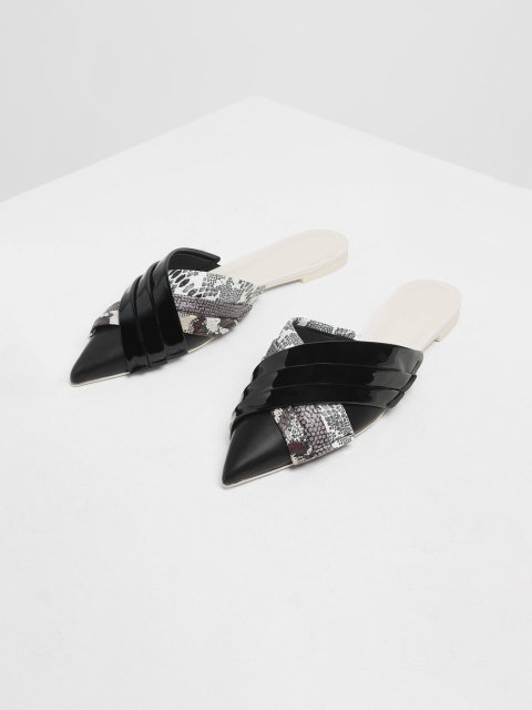 

CHARLES & KEITH Women Black Printed Mules
