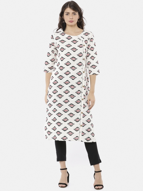 

GOLDSTROMS Women White & Black Printed Kurta with Trousers