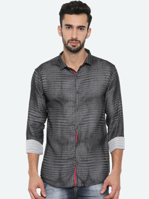 

WITH Men Black & White Slim Fit Printed Casual Shirt