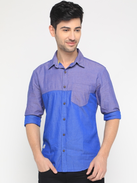 

WITH Men Blue Slim Fit Colourblocked Casual Shirt