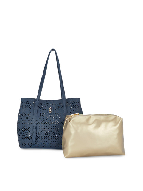 

Global Desi Blue Cut Work Detailed Tote Bag With Pouch