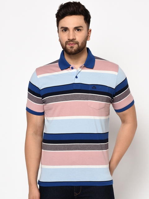 

98 Degree North Men Pink Striped Polo Collar T-shirt