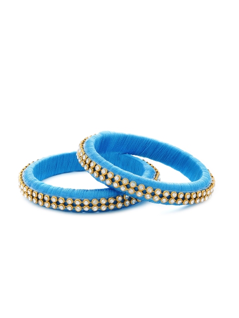 

AKSHARA Girls Set of 2 Blue & White Stone-Studded Handcrafted Silk Thread Bangles