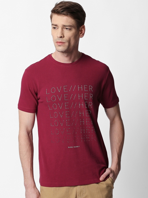 

RARE RABBIT Men Maroon Printed Round Neck T-shirt