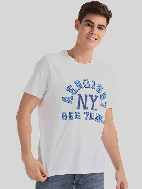 

Aeropostale Men White Printed Round Neck T-shirt