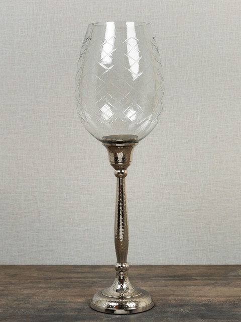 

Pure Home and Living Transparent & Silver-Toned Clear Hurricane Vase