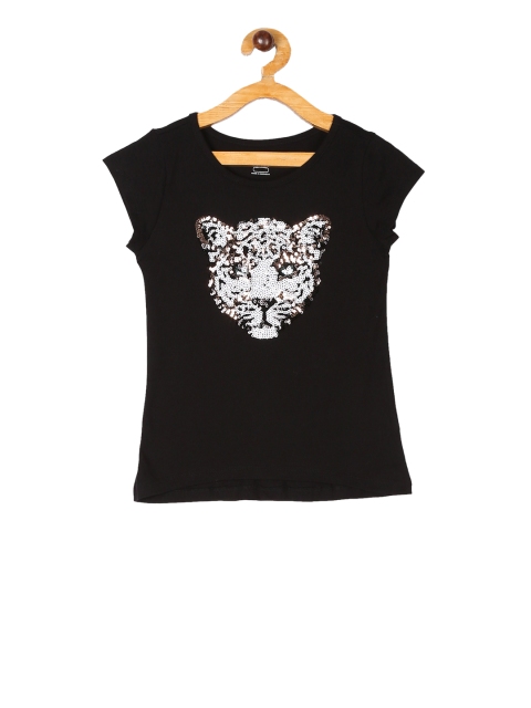 

The Childrens Place Girls Black Flip Sequinned Round Neck T-shirt