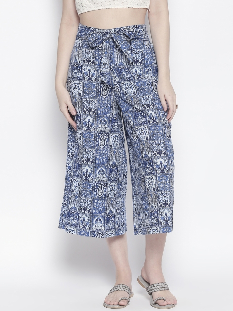 

Desi Weavess Women Blue & White Regular Fit Printed Culottes