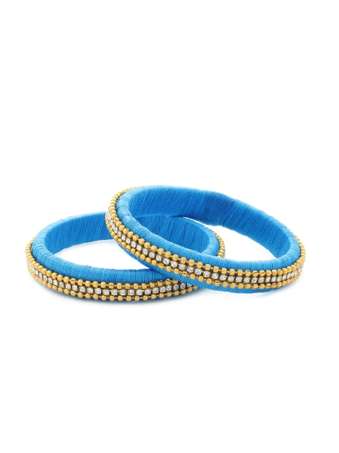

AKSHARA Girls Set of 2 Blue & White Stone-Studded Handcrafted Silk Thread Bangles