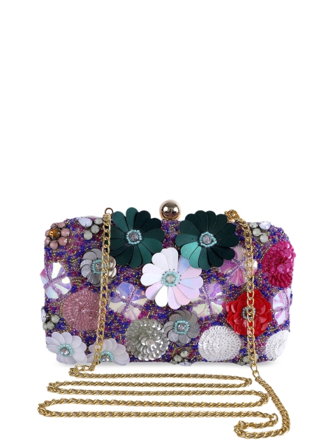 

REZZY Multicoloured Embellished Box Clutch, Multi