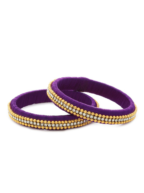 

AKSHARA Girls Set of 2 Purple & White Stone-Studded Handcrafted Silk Thread Bangles