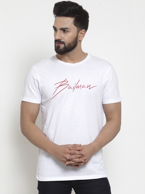 

DOOR74 Men White & Red Printed Round Neck T-shirt
