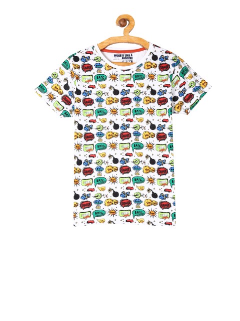 

Flying Machine Boys White Red Printed Round Neck Pure Cotton T-shirt