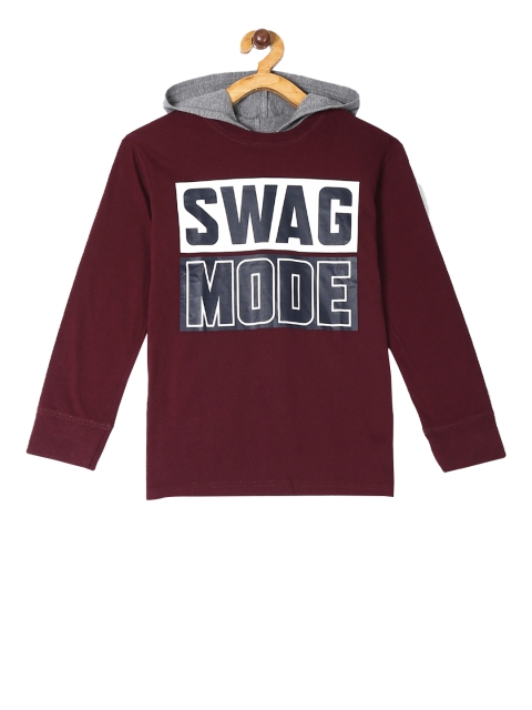 

The Childrens Place Boys Maroon Printed Hood T-shirt