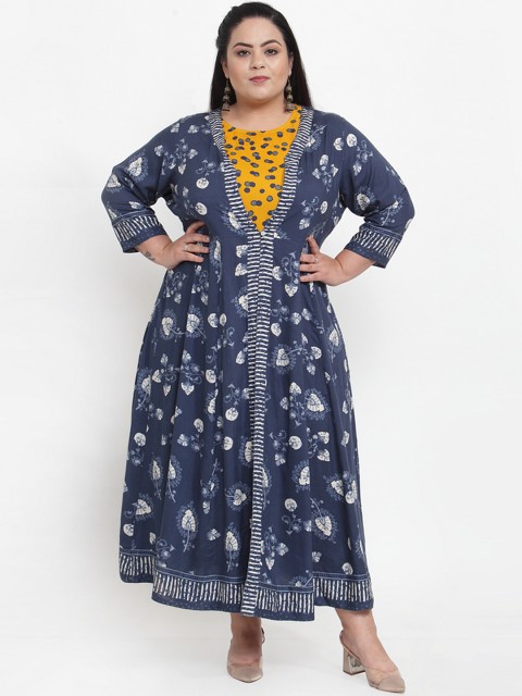 

plusS Women Navy Blue Printed Straight Kurta