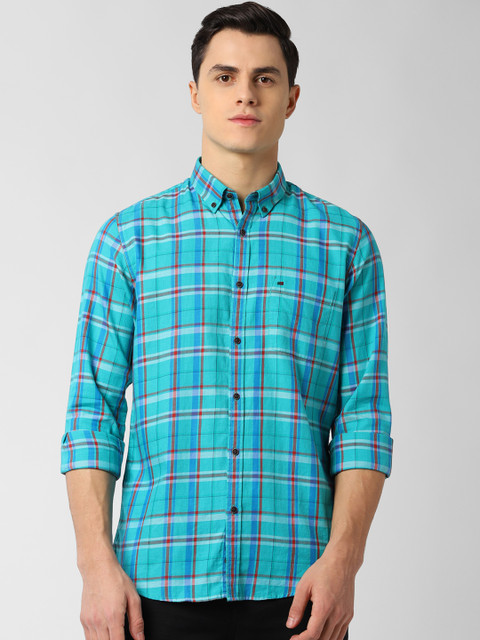 

Peter England Casuals Men Blue Checked Regular Fit Casual Shirt
