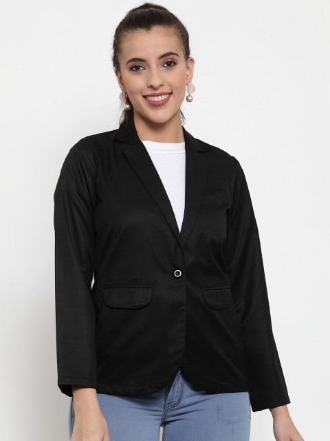 

Jompers Women Black Solid Single-Breasted Casual Blazer
