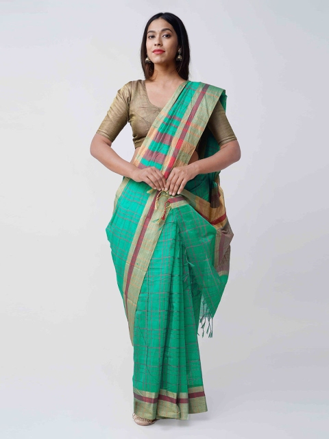 

Unnati Silks Green & Red Silk Blend Woven Design Chanderi Handloom Saree