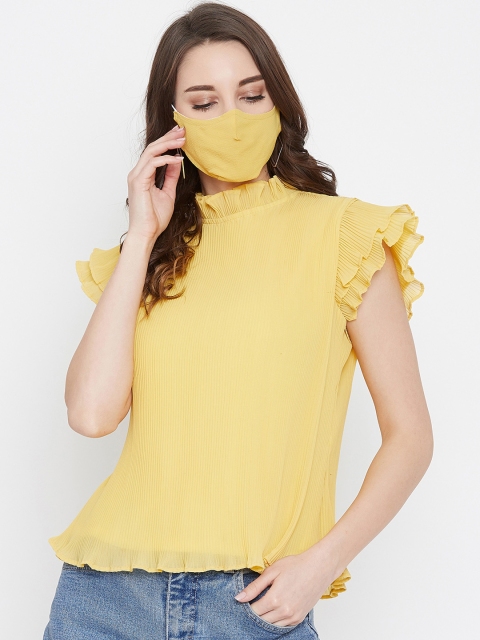 

Imfashini Women Yellow Solid Blouson Top