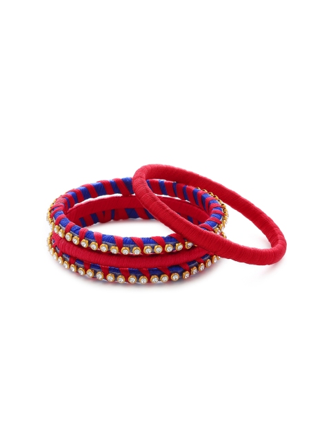 

AKSHARA Girls Set of 4 Red & Blue Stone-Studded Handcrafted Silk Thread Bangles