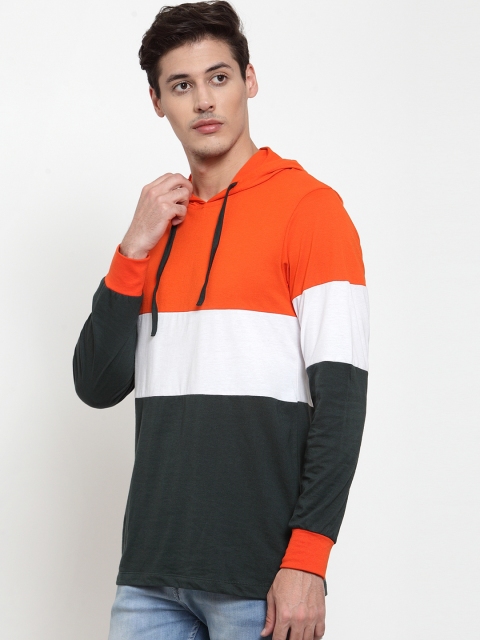 

Kalt Men Green & Orange Colourblocked Hood T-shirt