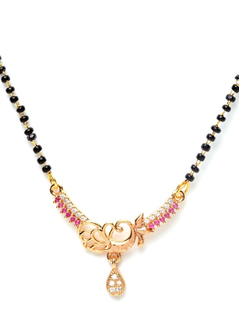 

Bhana Fashion Gold-Plated Black & White AD-Studded Beaded Designer Mangalsutra