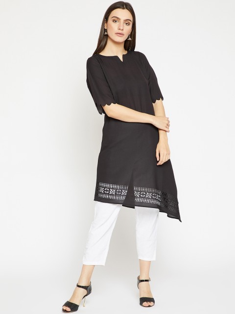 

RARE Women Black Solid A-Line Kurta