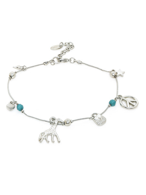 

Chumbak Silver & Teal Blue Groovy Animals Anklet