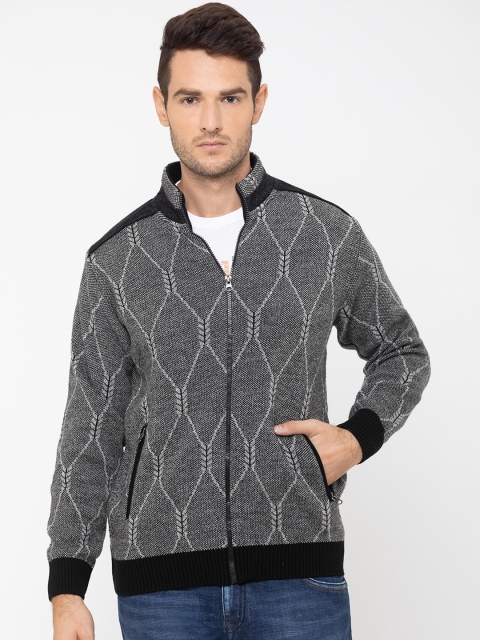 

Globus Men Black Printed Open Front Jacket