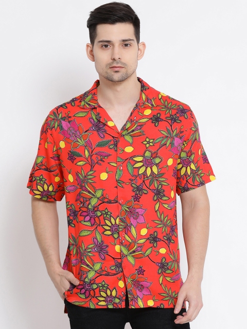 

Oxolloxo Men Orange Regular Fit Floral Printed Casual Shirt