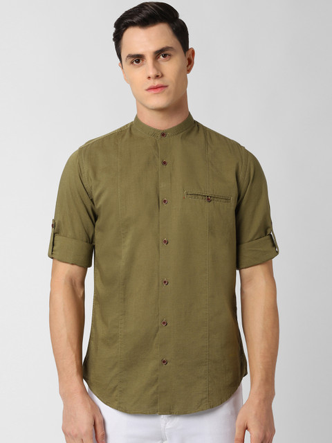 

Peter England Casuals Men Olive Green Slim Fit Solid Casual Shirt