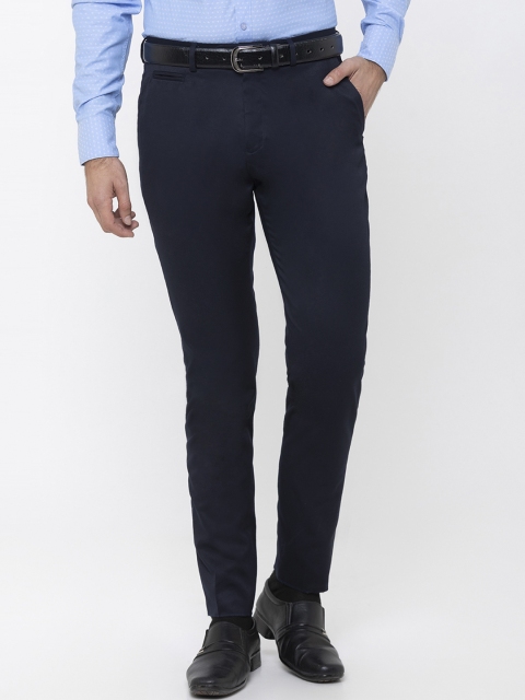 

Globus Men Navy Blue Slim Fit Solid Formal Trousers