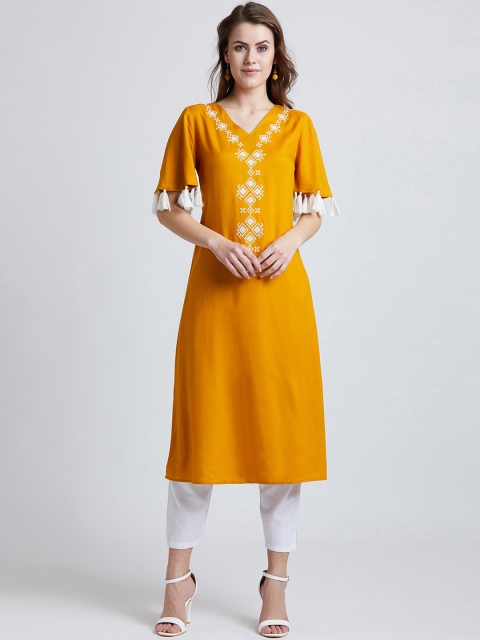 

RARE Women Yellow Yoke Design Straight Kurta