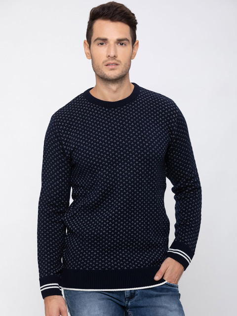

Globus Men Navy Blue & White Printed Pullover Sweater