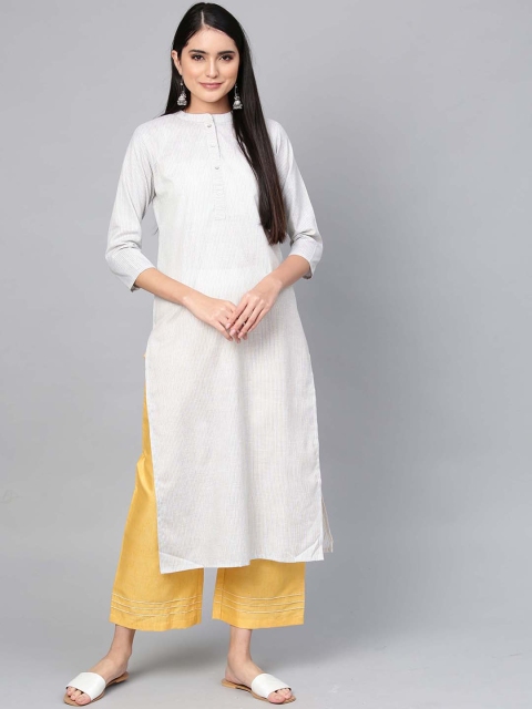 

Indo Era Women Off-White Striped Straight Kurta