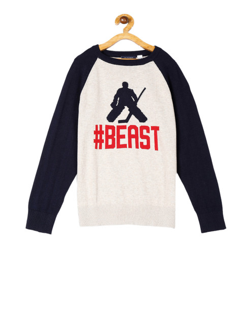 

The Childrens Place Boys Off-White & Navy Blue Printed Pullover Sweater
