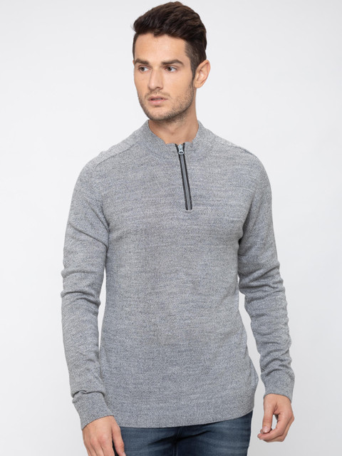 

Globus Men Grey Solid Pullover Sweater
