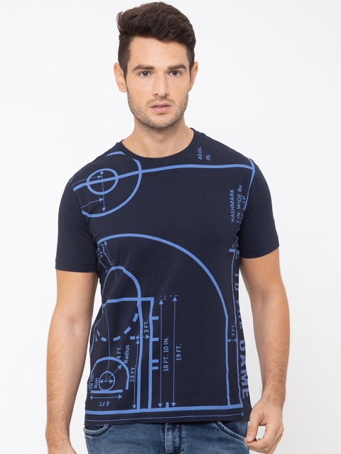 

Globus Men Navy Blue Printed Round Neck T-shirt