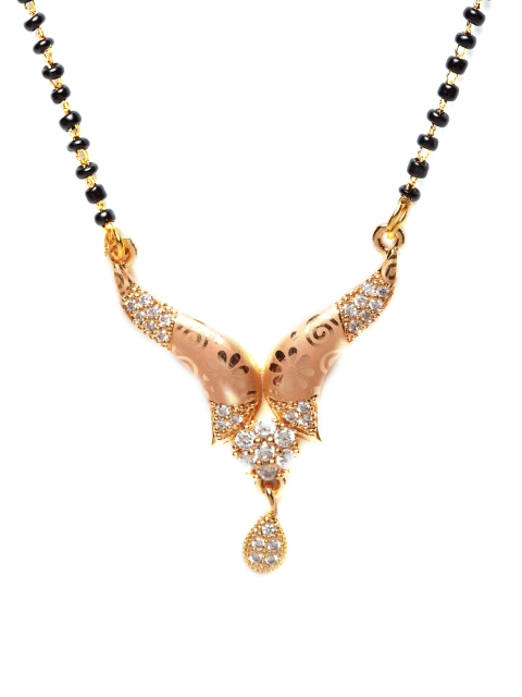 

Bhana Fashion Gold-Plated White & Black Beaded AD-Studded Designer Mangalsutra