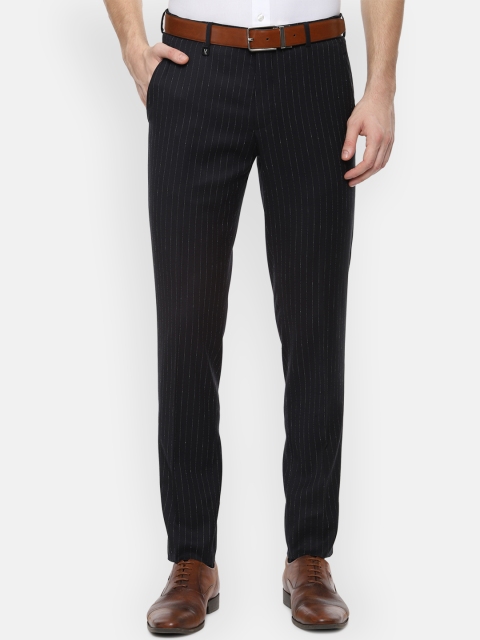 

V Dot Men Black Slim Fit Striped Formal Trousers