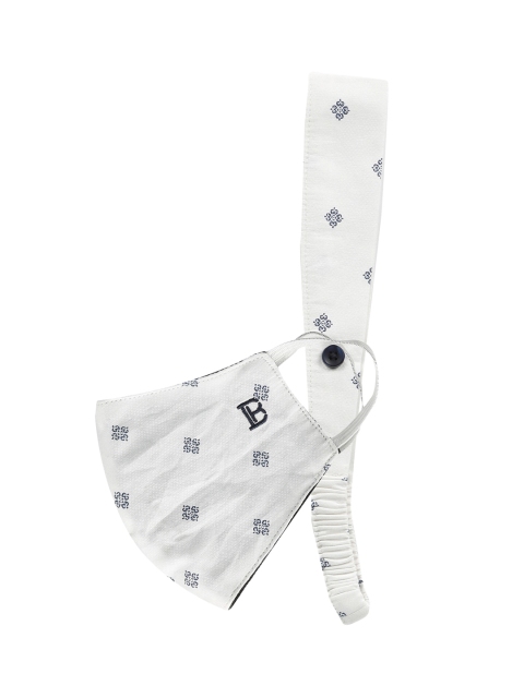 Bene Kleed Women White Printed Reusable 3-Ply Protective Outdoor Mask With Hairband
