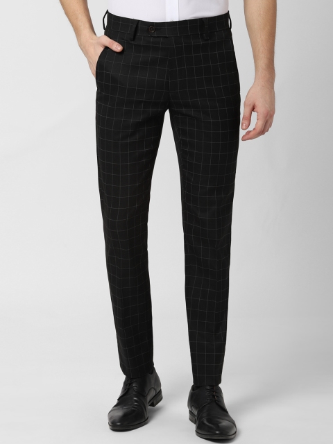 

Peter England Men Black Slim Fit Checked Formal Trousers