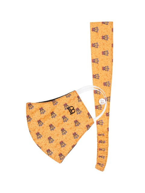 

Bene Kleed Women Yellow Printed 7-Ply Reusable Outdoor Fashion Mask With Hairband, Orange
