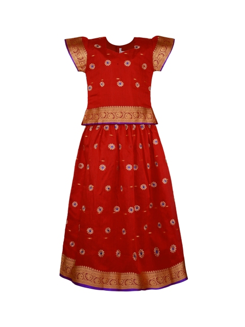 

Wish Karo Girls Red Ready to Wear Pattu Pavadai