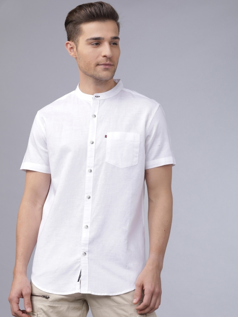 

Horsefly Men White Slim Fit Solid Casual Linen Shirt
