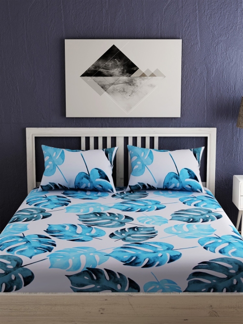 

EverHOME Blue Floral 210 TC Cotton 1 Queen Bedsheet with 2 Pillow Covers