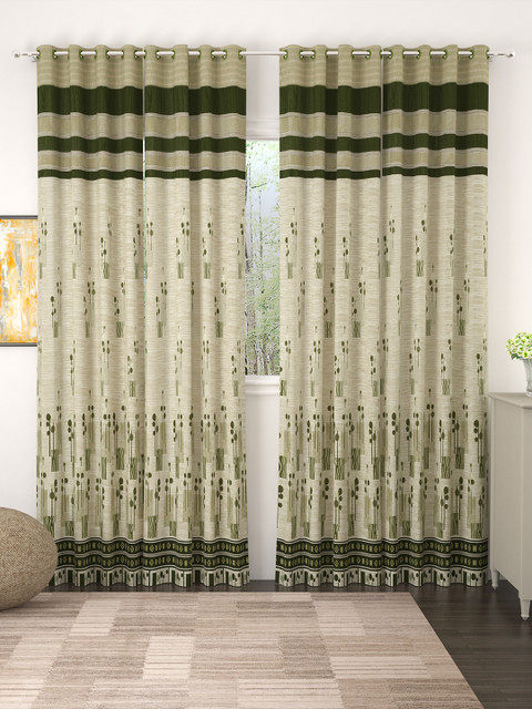 

Story@home Green Set of 4 Premium Jacquard 350GSM Room Darkening Eyelet Single Door Curtains