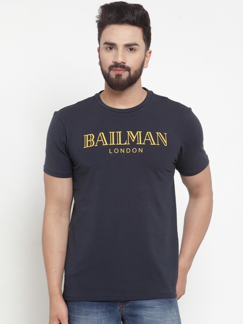 DOOR74 Men Navy Blue Printed Round Neck T-shirt