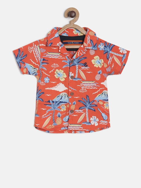 

TALES & STORIES Boys Orange Regular Fit Floral Printed Casual Shirt