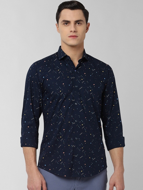 

Peter England Men Navy Blue & Yellow Slim Fit Printed Casual Shirt